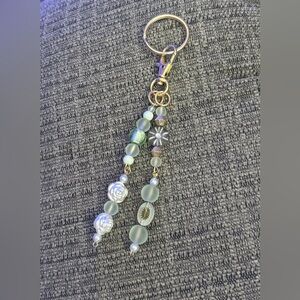 Mint/Teal Handmade Beaded Bag Charm/Keychain with Gold Colored Accents